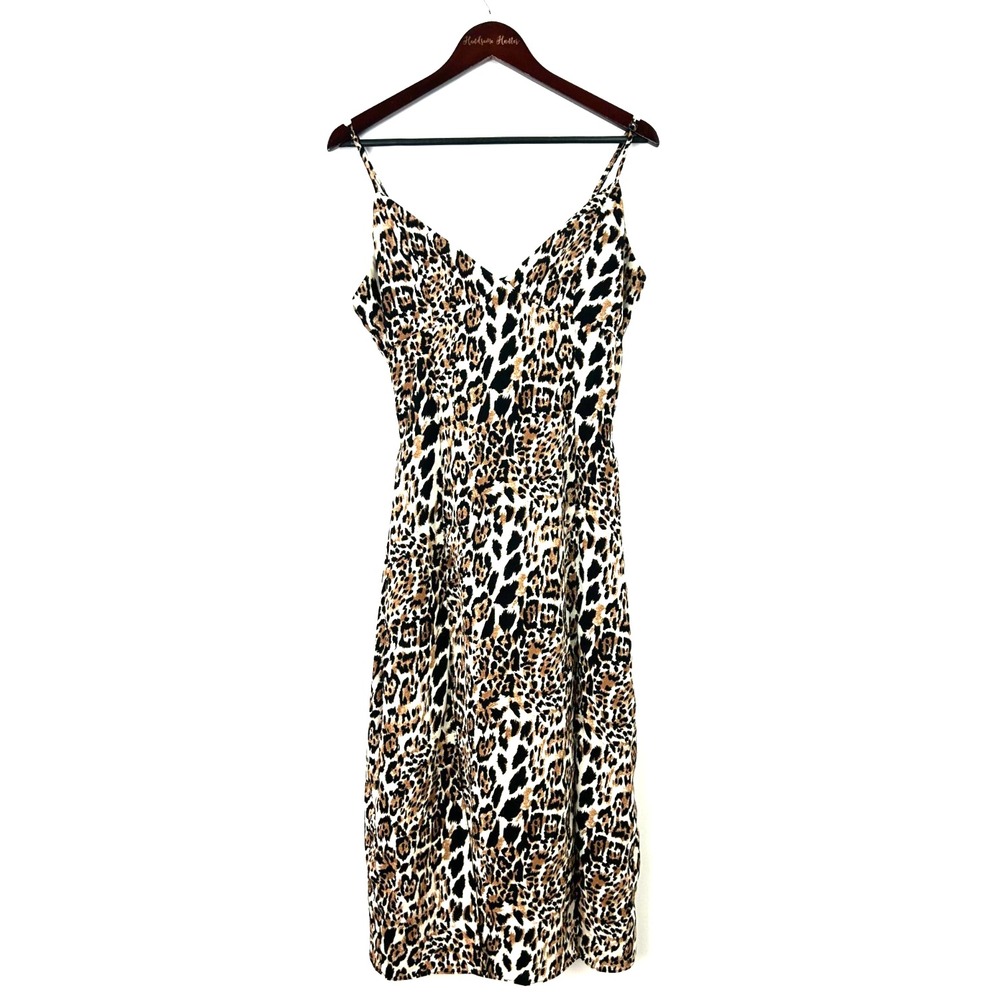 Honey Punch Womens Leopard Print Midi Dress Lightweight Lined Size L 1082U4